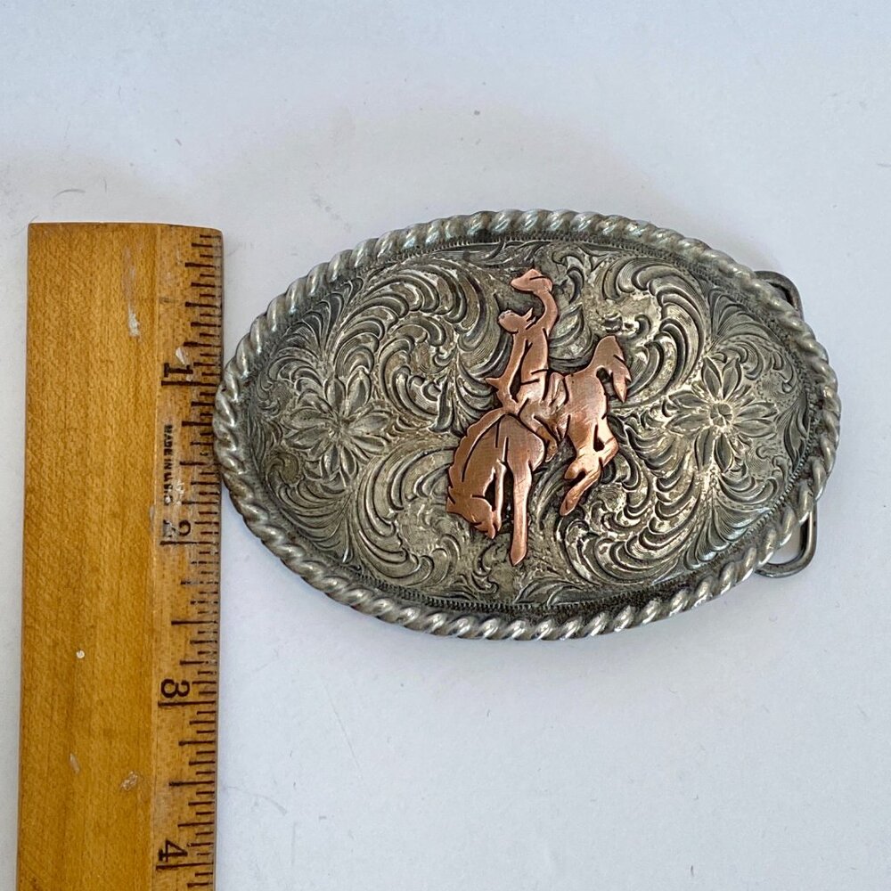 Rodeo Rider Colorado Silver Star Bucking Bronco USA Pewter Copper Belt Buckle - Picture 8 of 8